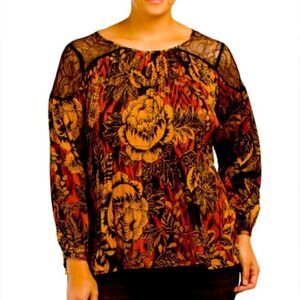 SUNNY LEIGH PLUS PLEATED TOP WITH LACE SHOULDER, Burgundy,2x,NWT